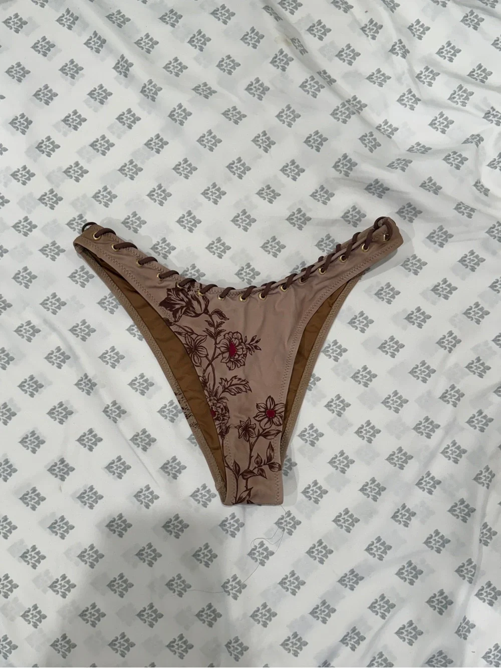 Frankie's Bikinis Bella Hadid Beige Floral Triangle Bikini Set